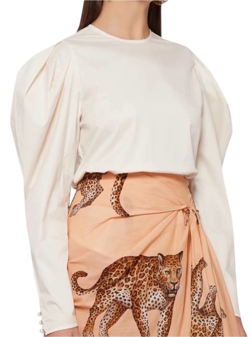 Johanna Ortiz Puff Sleeve Blouse Cream Off White Size Medium